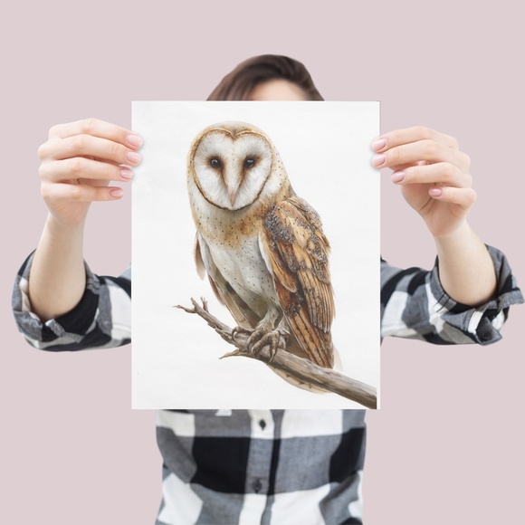Watercolor Barn Owl Portrait Wall Art Print, Unframed - Mystical Woodland - Picture 4 of 6